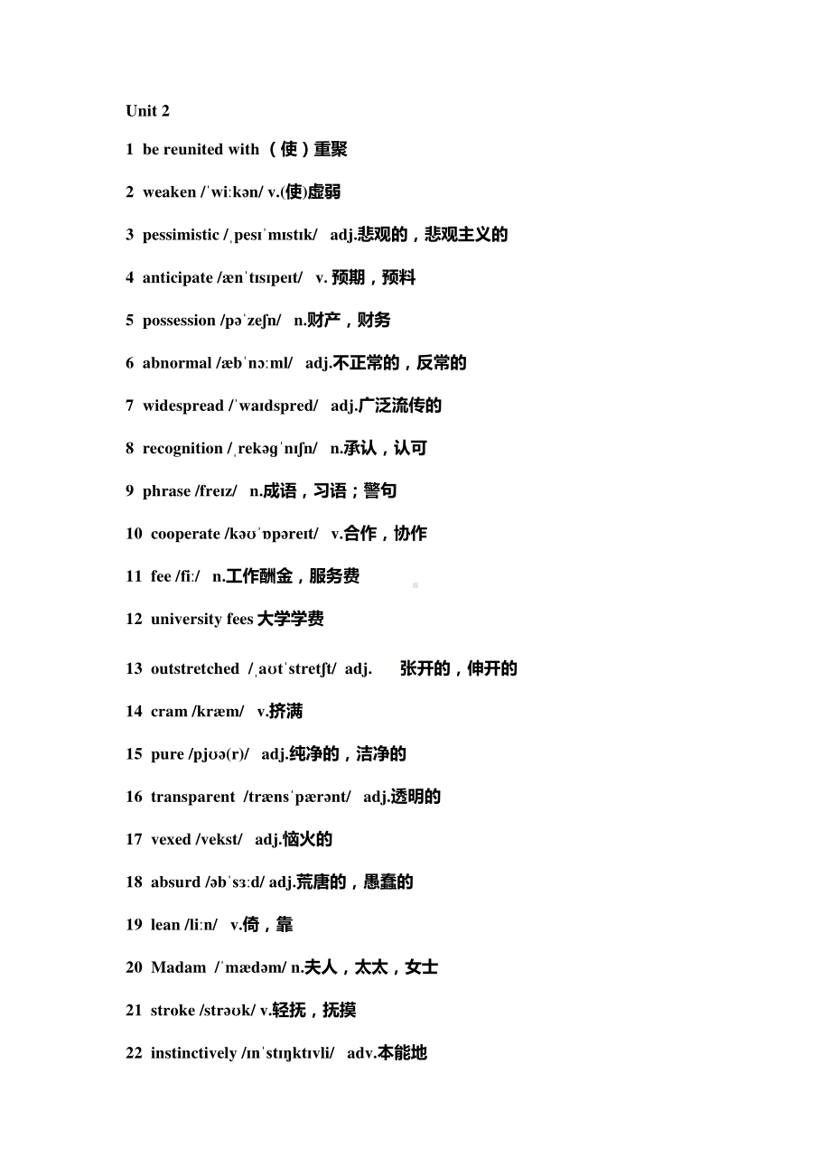 2021版外研版选修四英语 unit 2单词表.docx_第1页