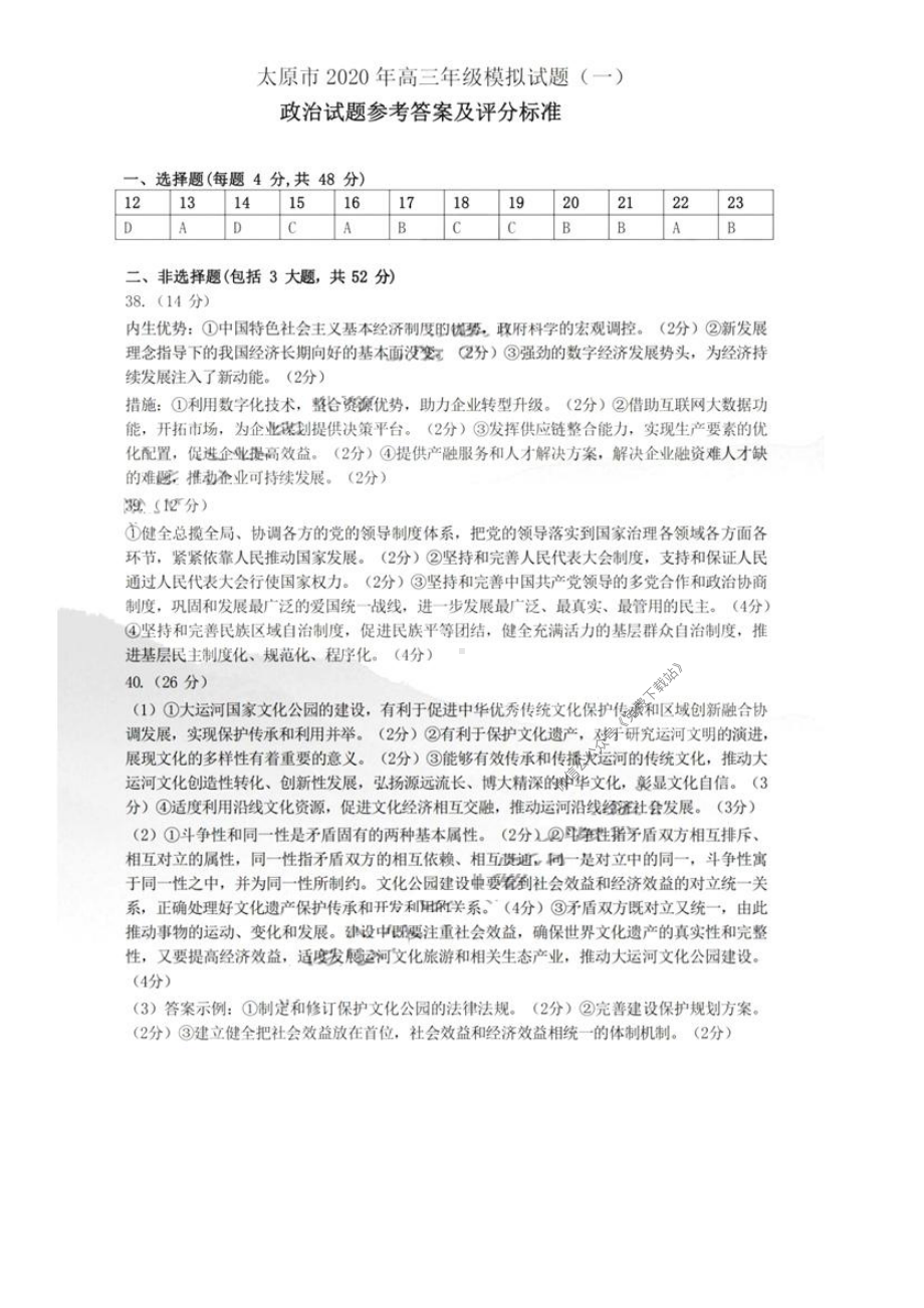 山西省太原市2020年高三年级模拟试题（一）文科综合试题 答案.pdf_第2页