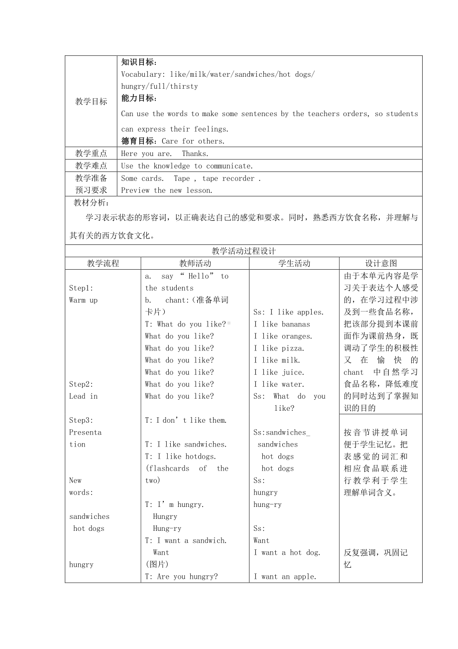 教科EEC版三下-Unit1 I'm Hungry-Class 1 Textbook p.4-教案、教学设计--(配套课件编号：e0df3).docx_第1页