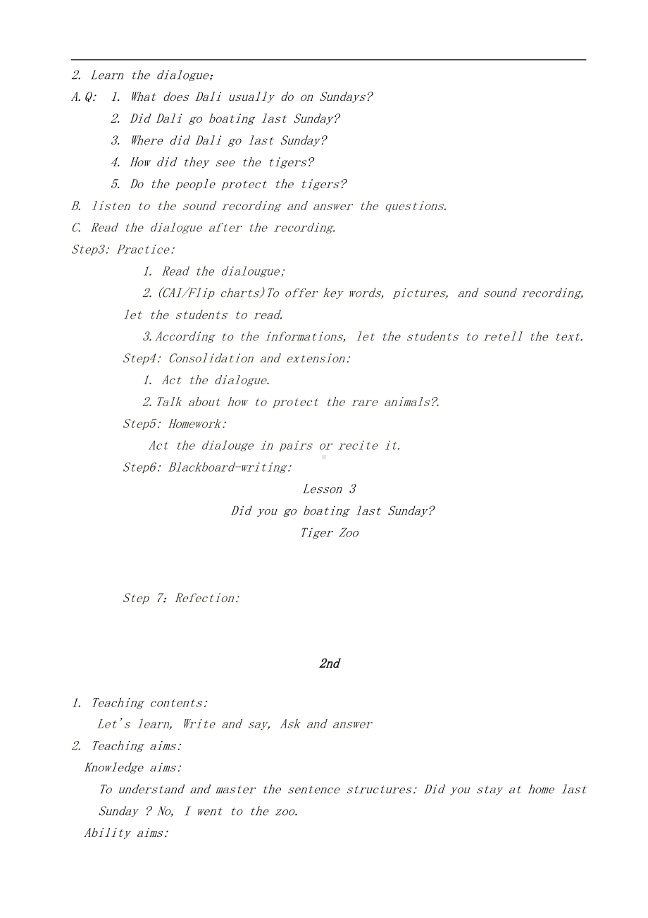 科普版六年级下册Lesson 3 Did you go boating last Sunday -教案、教学设计--(配套课件编号：101d2).docx_第3页