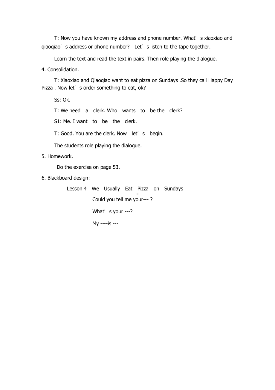 教科EEC版六年级下册Unit4 We Usually Eat Pizza on Sundays-Class 2 Textbook p.35-教案、教学设计--(配套课件编号：50a5e).doc_第3页