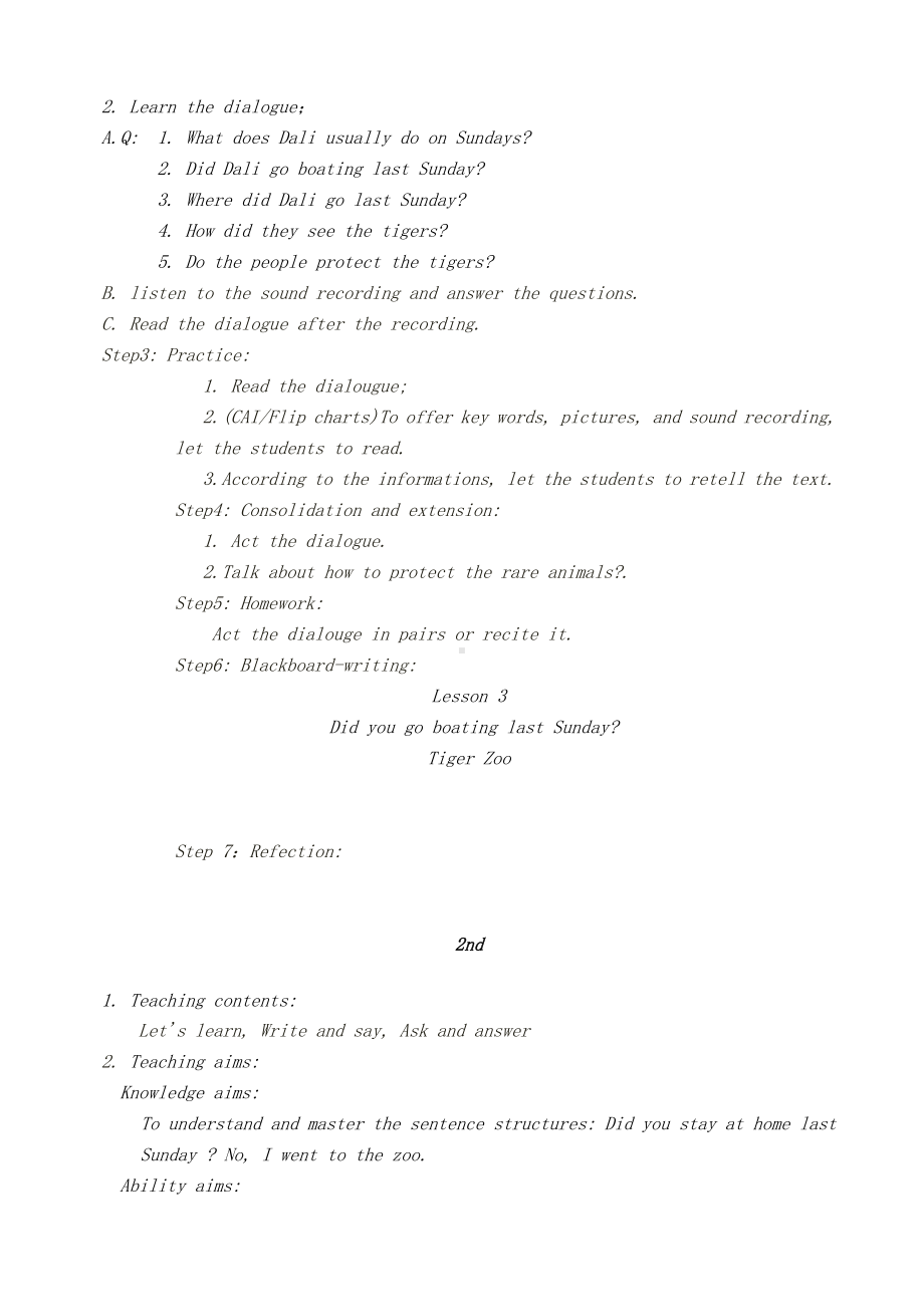 科普版六年级下册Lesson 3 Did you go boating last Sunday -教案、教学设计-公开课-(配套课件编号：80090).docx_第3页