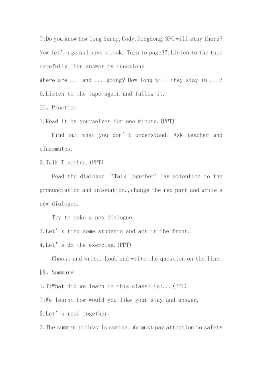 教科EEC版五下Unit4 How Long Will You Stay There -Class 3 Textbook p.36－37-教案、教学设计--(配套课件编号：43175).doc_第3页