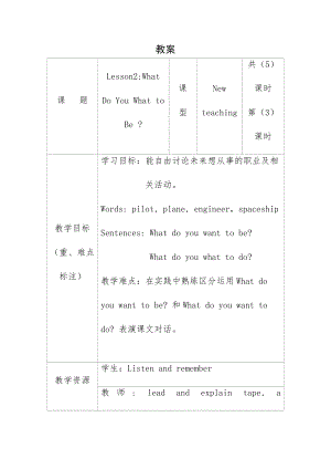 教科EEC版五下Unit2 What Do You Want to Be -Class 1 Textbook p.14-教案、教学设计--(配套课件编号：80b0b).docx