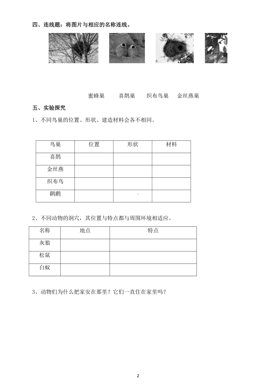 小学科学苏教版四年级下册第五单元第16课《动物的庇护所》练习题5.doc_第2页