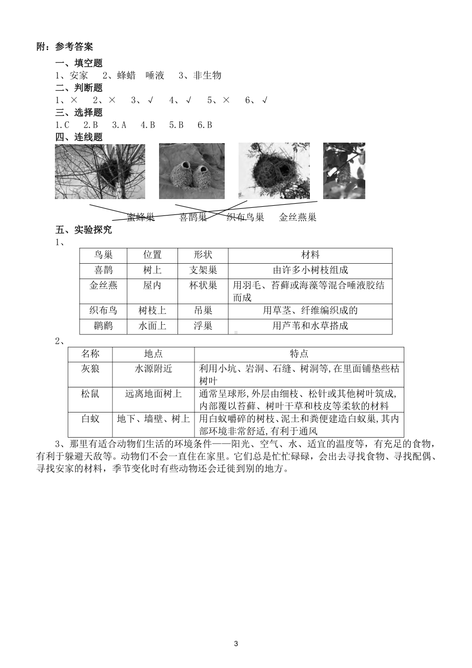 小学科学苏教版四年级下册第五单元第16课《动物的庇护所》练习题5.doc_第3页