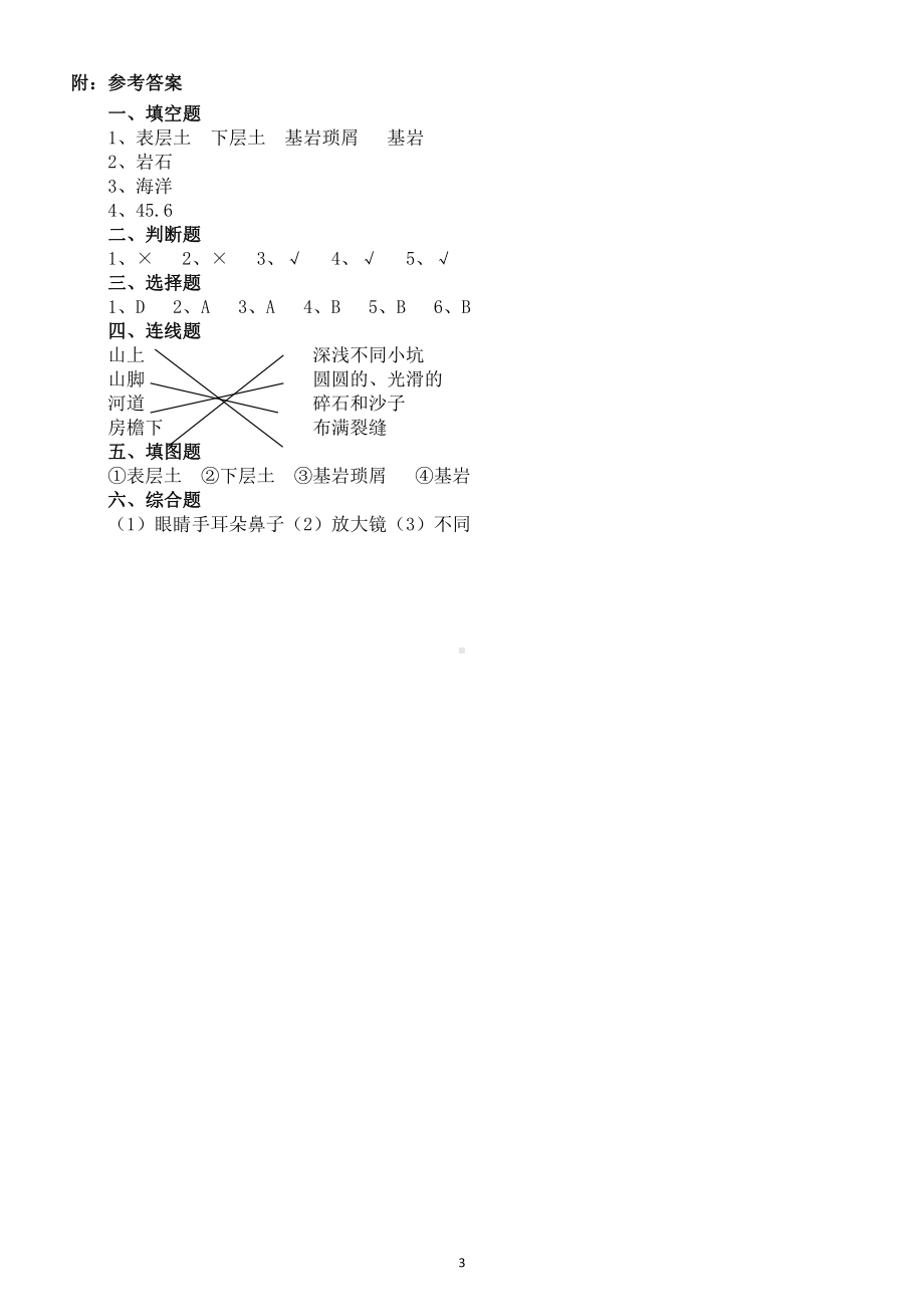 小学科学教科版四年级下册第三单元第1课《岩石和土壤的故事》练习题5（2021新版).docx_第3页