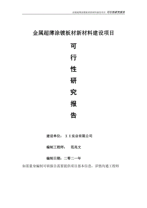 金属超薄涂镀板材新材料项目可行性研究报告-可参考案例-备案立项.doc