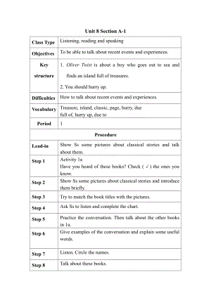 人教版八下-Unit 8 Have you read Treasure Island yet -Section A 1a—2d-教案、教学设计-市级优课-(配套课件编号：d21e6).doc