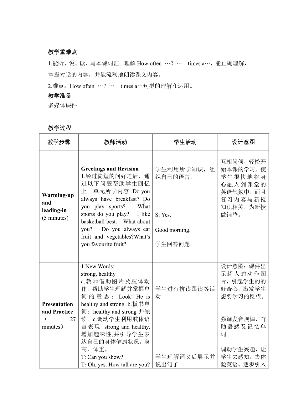 冀教版（三起）六下-Unit 2 Good Health to You!-Lesson 7 Always Have Breakfast!-教案、教学设计-公开课-(配套课件编号：405a7).doc_第2页