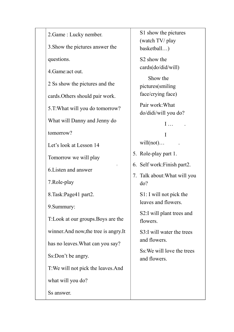 冀教版（三起）六下-Unit 3 What Will You Do This Summer -Lesson 14 Tomorrow We Will Play-教案、教学设计-市级优课-(配套课件编号：90a57).doc_第2页