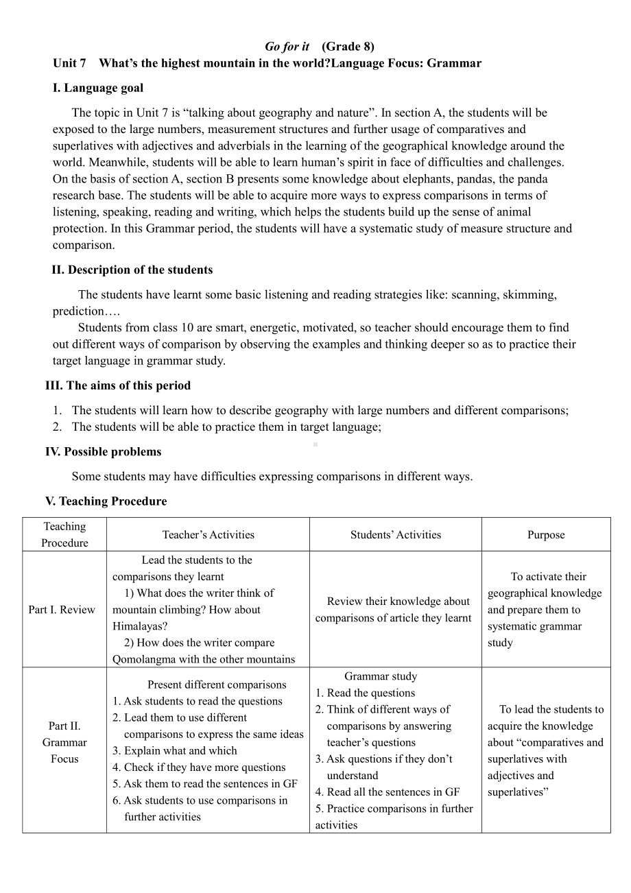 人教版八下-Unit 7 what's the highest mountain in the world -Section A Grammar focus 4a—4c-教案、教学设计-省级优课-(配套课件编号：a003f).docx_第1页