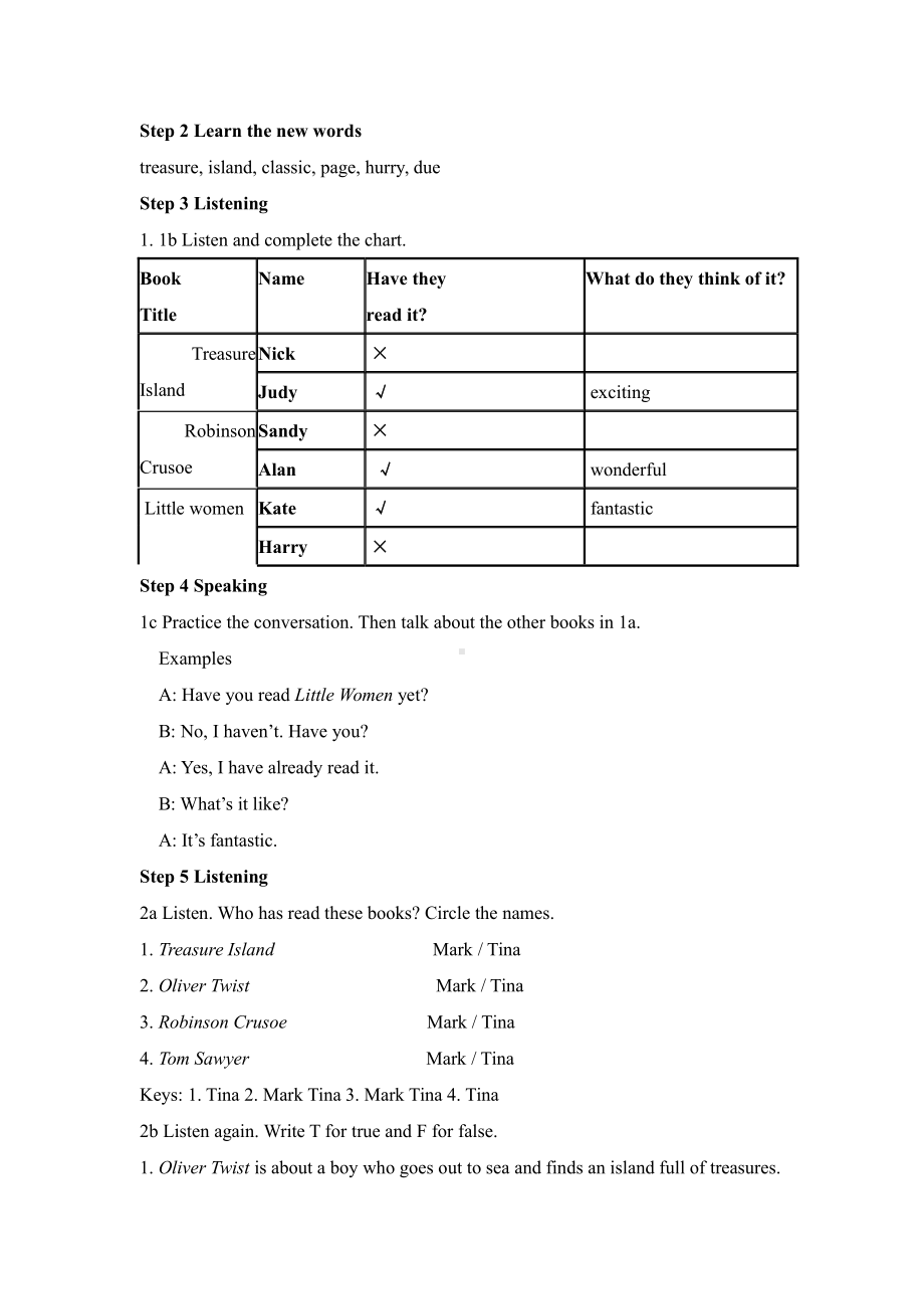 人教版八下-Unit 8 Have you read Treasure Island yet -Section A 1a—2d-教案、教学设计-省级优课-(配套课件编号：f0429).doc_第2页