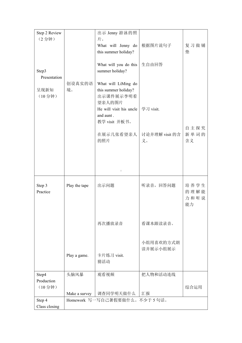 冀教版（三起）六下-Unit 3 What Will You Do This Summer -Lesson 16 Li Ming’s Summer Holiday-教案、教学设计-公开课-(配套课件编号：80326).doc_第2页