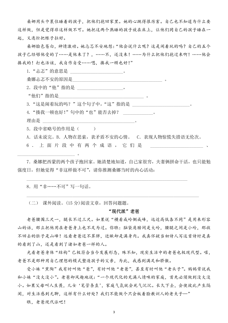 小学语文小升初模拟试卷（附参考答案）.docx_第3页