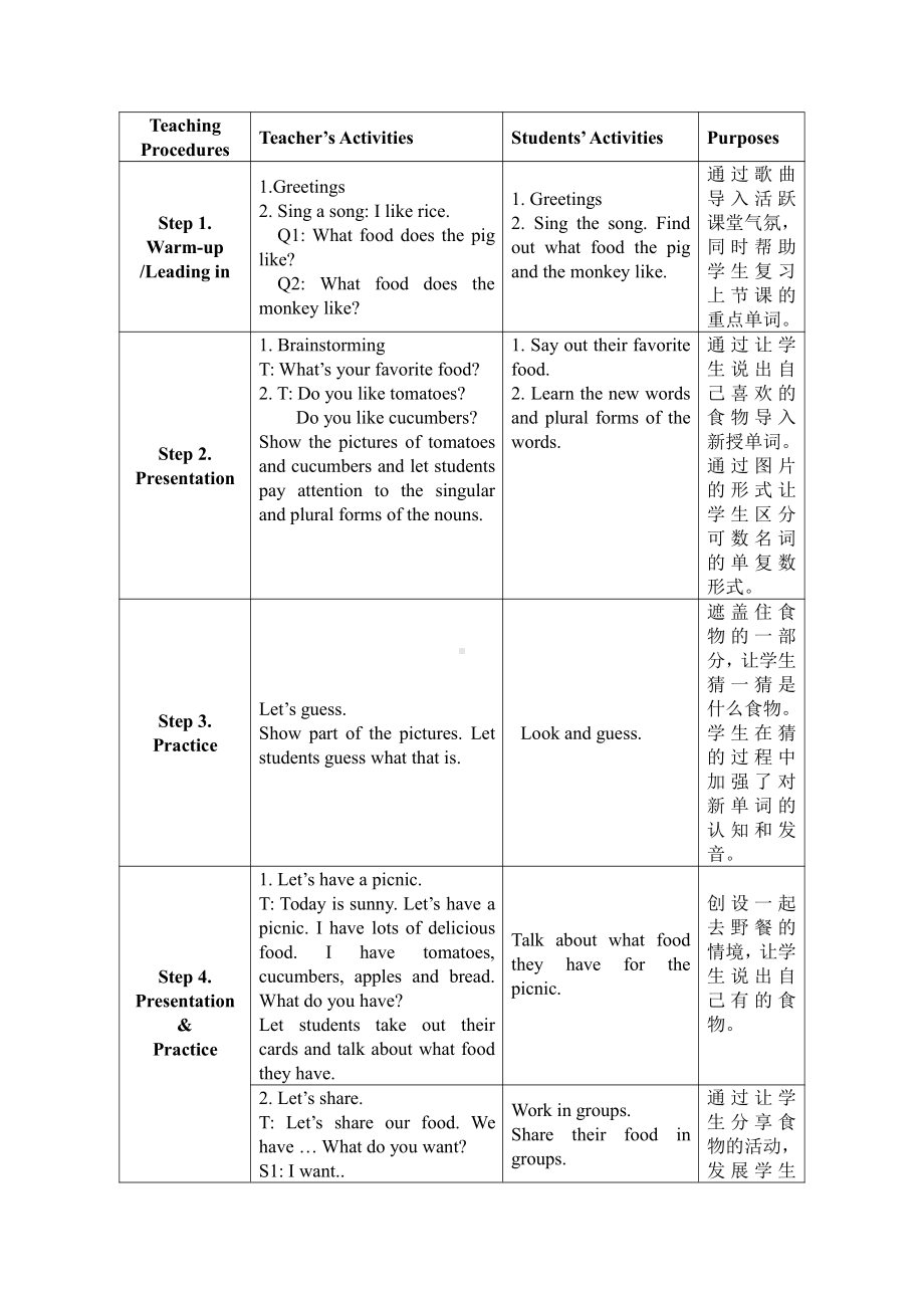 清华版一年级下册UNIT 4HEALTH FOOD-Lesson 23-教案、教学设计--(配套课件编号：f0239).doc_第3页