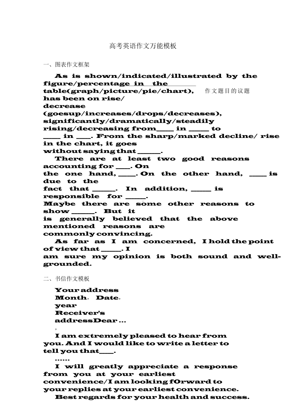 （高中精品资料）高中英语作文模板、高考英语作文万能模板.docx_第1页