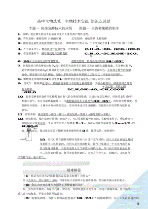 （高中精品资料）人教版高中生物选修一知识点总结.docx