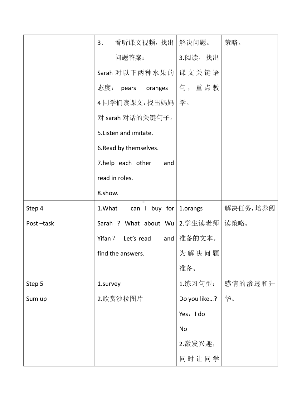 三年级英语下册教案：Unit 5 Do you like pears 人教（PEP）(2).doc_第3页