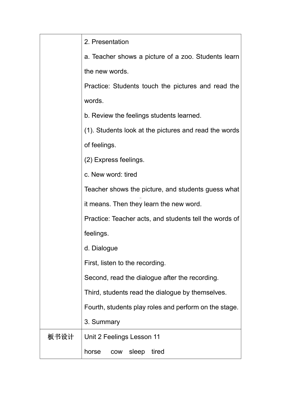 清华版二年级下册UNIT 2FEELINGS-Lesson 11-教案、教学设计--(配套课件编号：d1517).doc_第2页