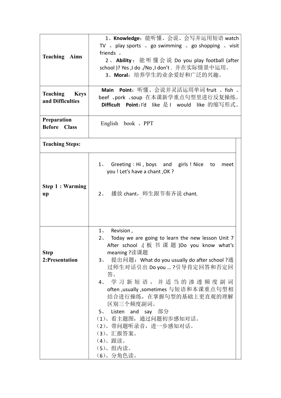 辽宁师大版五年级下册英语Unit 7 After school-教案、教学设计-公开课-(配套课件编号：7054c).doc_第1页