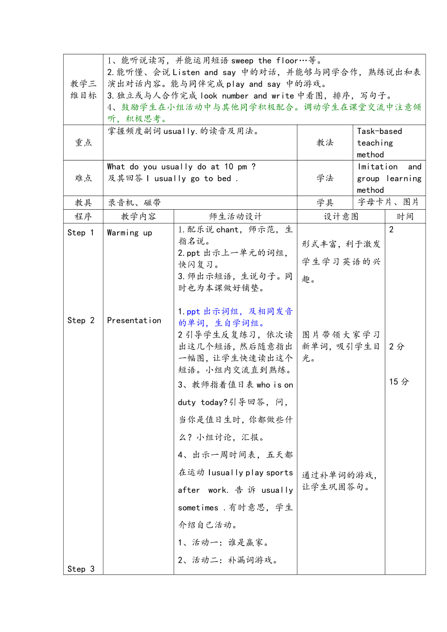 辽宁师大版五年级下册英语Unit 6 On duty-教案、教学设计--(配套课件编号：60106).doc_第1页