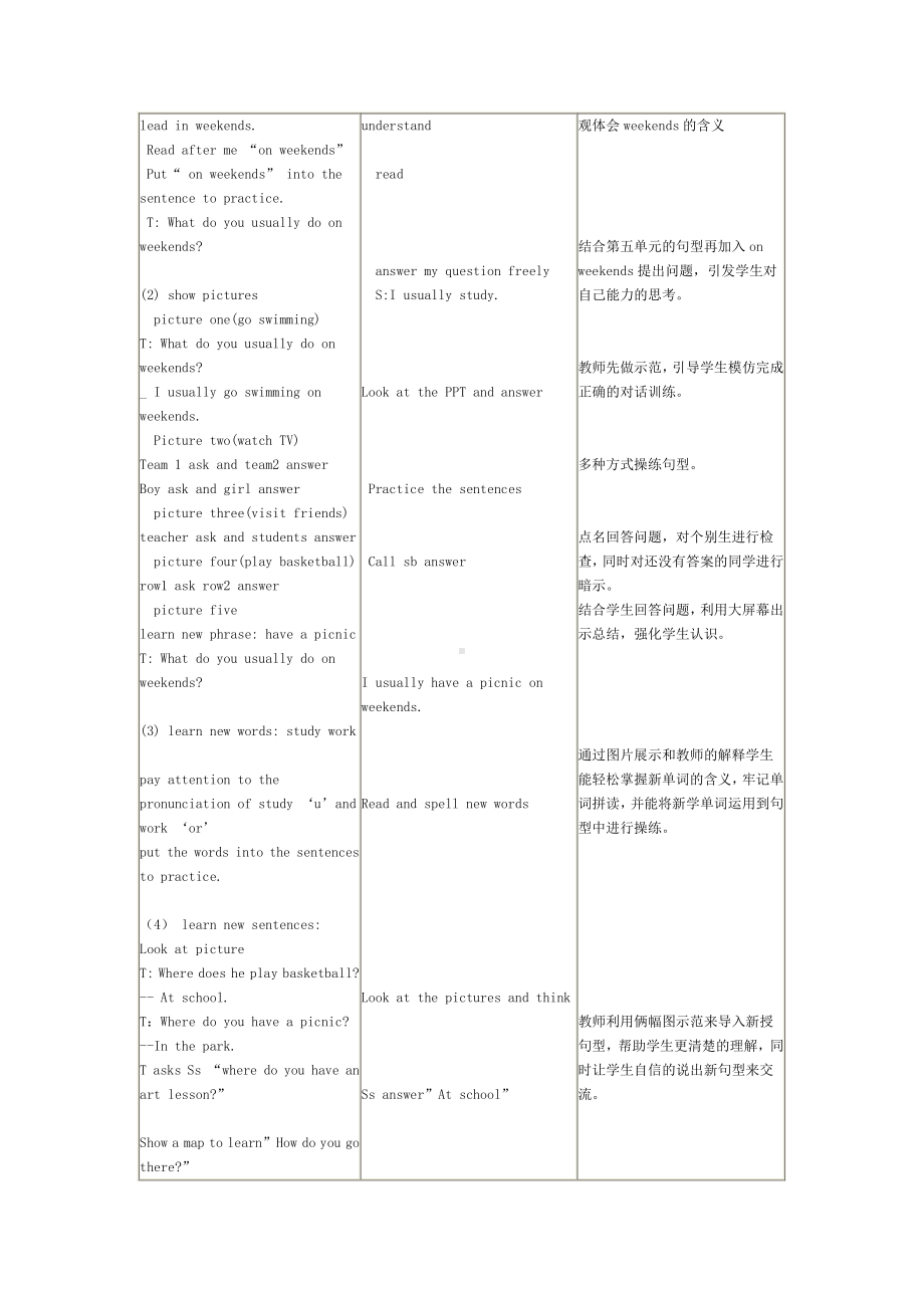 辽宁师大版五年级下册英语Unit 8 On weekends-教案、教学设计-公开课-(配套课件编号：7305b).doc_第3页