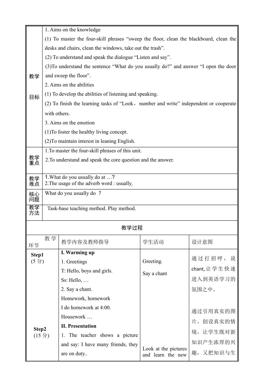 辽宁师大版五年级下册英语Unit 6 On duty-教案、教学设计--(配套课件编号：40954).doc_第2页