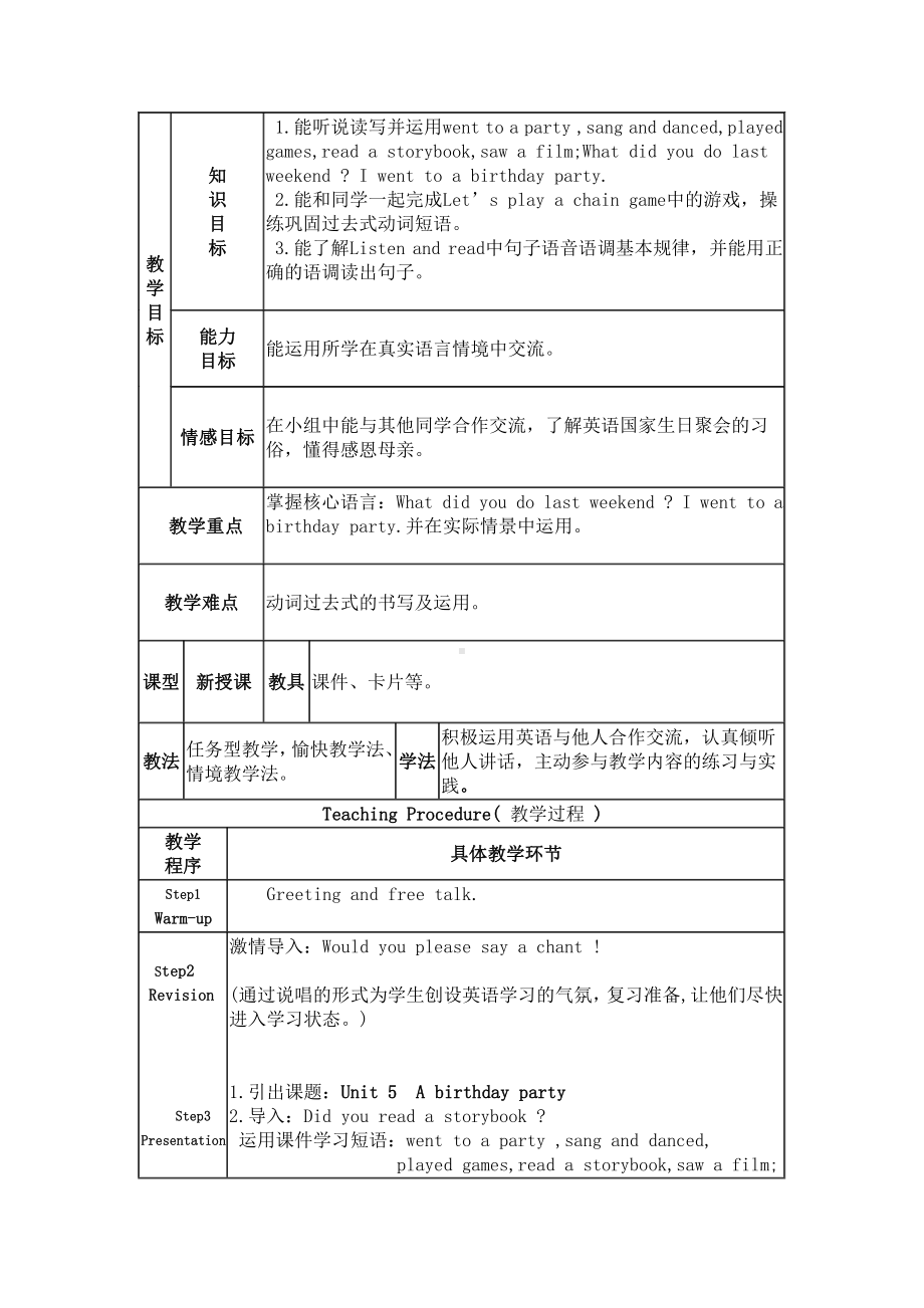 辽宁师大版六下英语Unit 5 A birtheday party-教案、教学设计-公开课-(配套课件编号：41d3e).doc_第1页