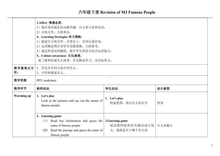 教科版（广州）六下Module 3 Famous people-Unit 6 Steve Jobs-Fun with language-教案、教学设计--(配套课件编号：742e7).doc_第2页