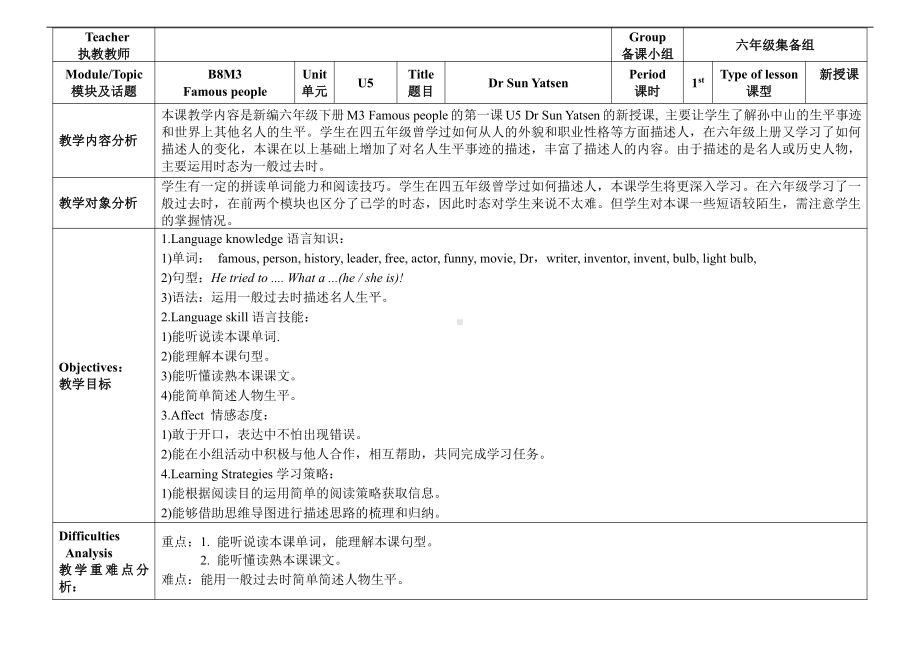 教科版（广州）六下Module 3 Famous people-Unit 5 Dr Sun Yatsen-Let's talk-教案、教学设计--(配套课件编号：100fe).doc_第1页