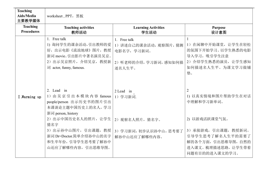 教科版（广州）六下Module 3 Famous people-Unit 5 Dr Sun Yatsen-Let's talk-教案、教学设计--(配套课件编号：100fe).doc_第2页