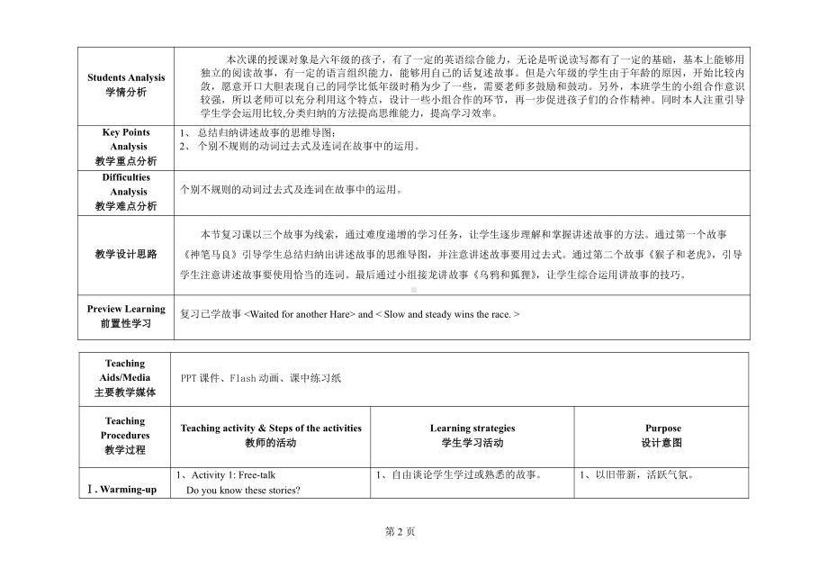 教科版（广州）六下Module 1 Stories-Unit 1 Slow and steady wins the race-Fun with language-教案、教学设计--(配套课件编号：90307).doc_第2页