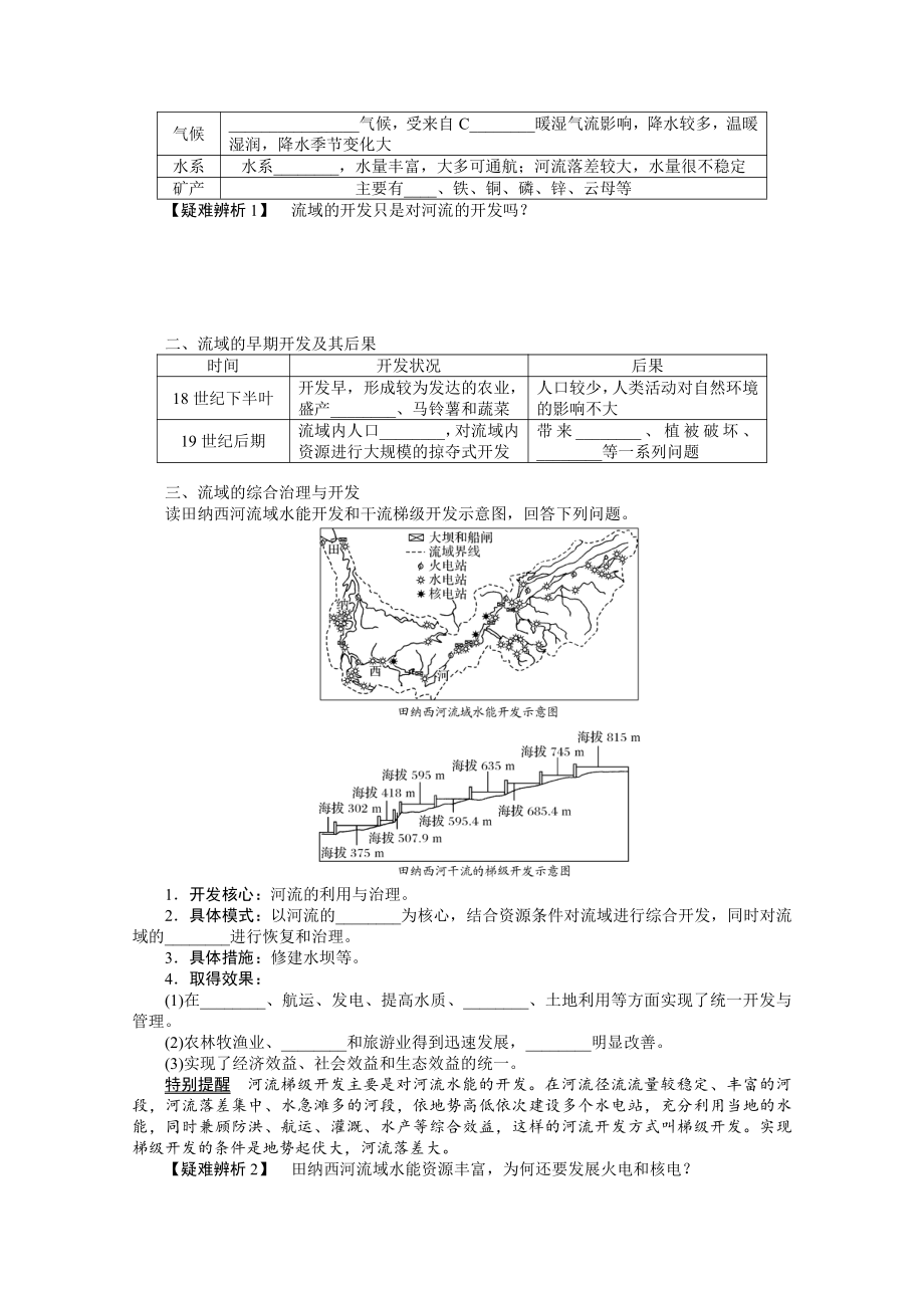 2022届新高考地理人教版一轮复习学案：16.39 流域的综合开发-以美国田纳西河流域为例 （含解析）.docx_第2页