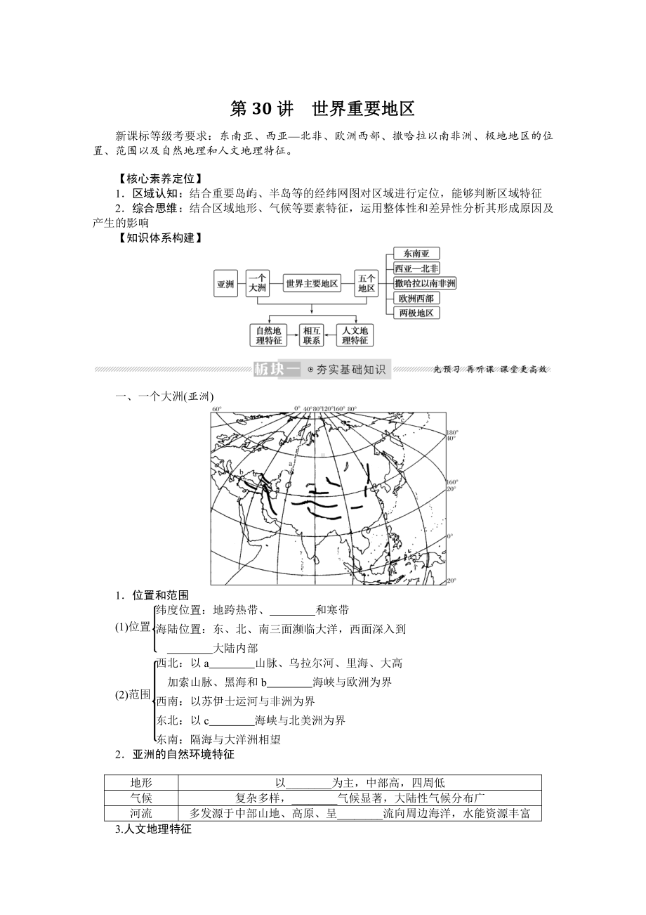 2022届新高考地理人教版一轮复习学案：13.30 世界重要地区 （含解析）.docx_第1页