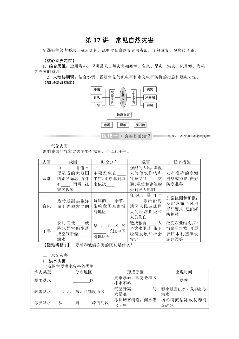 2022届新高考地理人教版一轮复习学案：6.17 常见自然灾害 （含解析）.docx_第1页