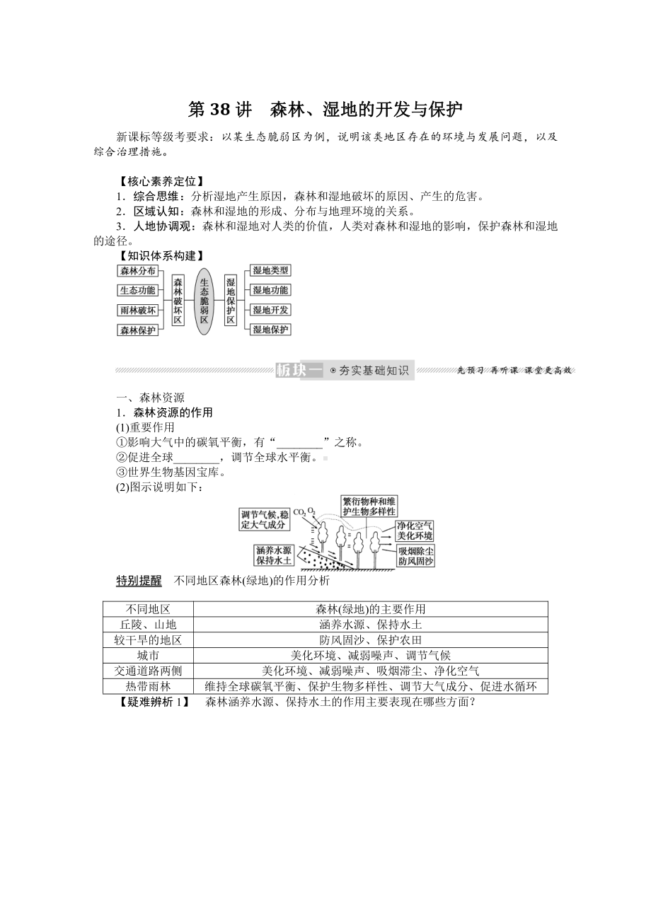 2022届新高考地理人教版一轮复习学案：16.38 森林、湿地的开发与保护 （含解析）.docx_第1页