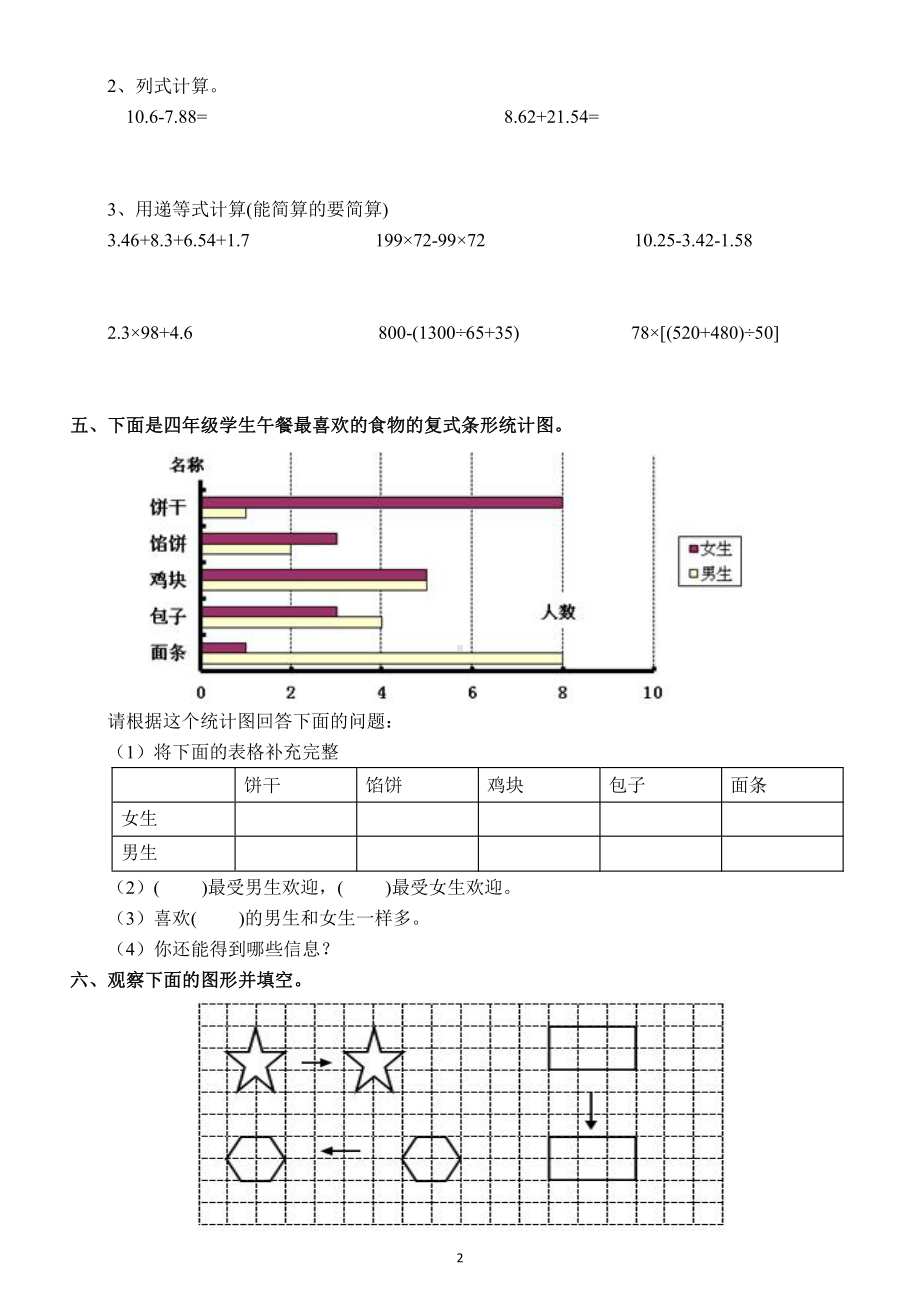 小学数学四年级下册期末测试卷（附参考答案）.docx_第2页