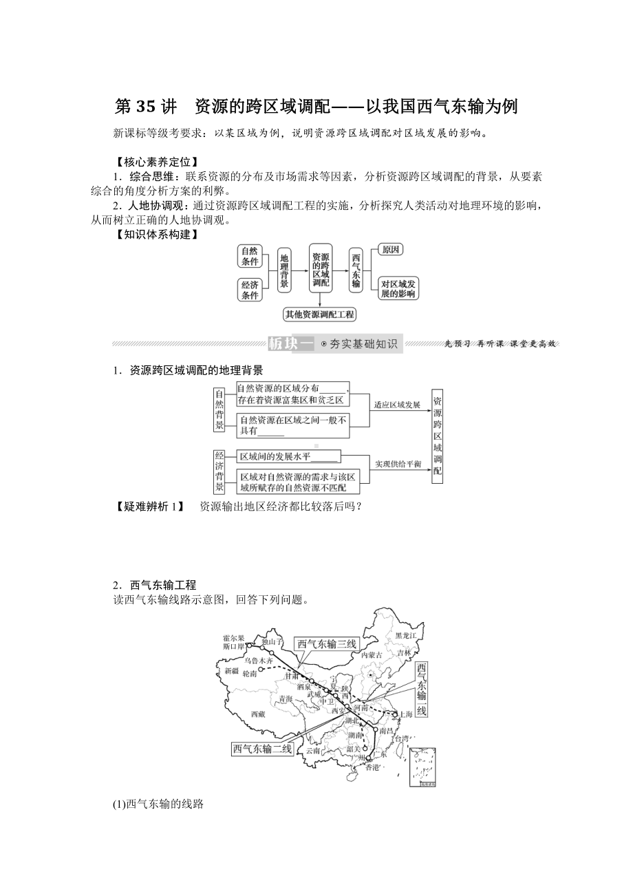 2022届新高考地理人教版一轮复习学案：15.35 资源的跨区域调配-以我国西气东输为例 （含解析）.docx_第1页