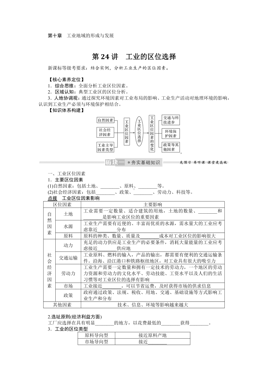 2022届新高考地理人教版一轮复习学案：10.24 工业的区位选择 （含解析）.docx_第1页