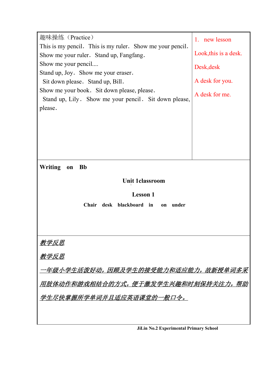 人教版（新起点）一年级下册Unit 1 Classroom-lesson 1-教案、教学设计-省级优课-(配套课件编号：912d4).docx_第2页