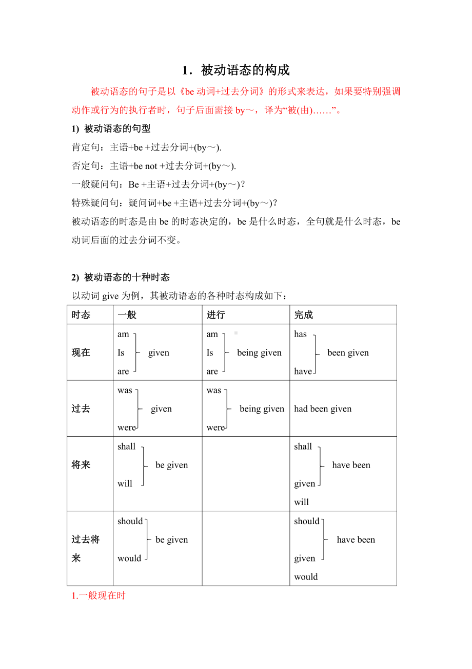 2021年小升初英语语法专项培优突破 第13章：被动语态（1）被动语态的构成.docx_第1页