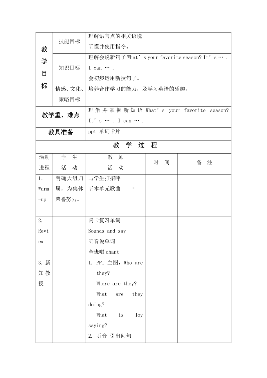 人教版（新起点）二年级下册英语Unit 3 Seasons-lesson 2-教案、教学设计-公开课-(配套课件编号：601bb).docx_第1页