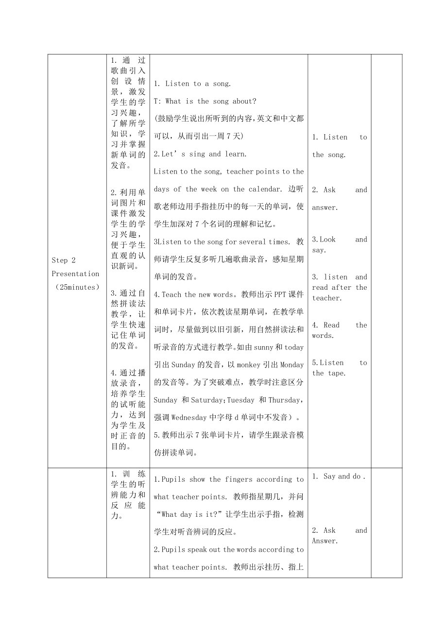 人教版（新起点）二年级下册英语Unit 6 My Week-lesson 2-教案、教学设计--(配套课件编号：2097c).doc_第3页