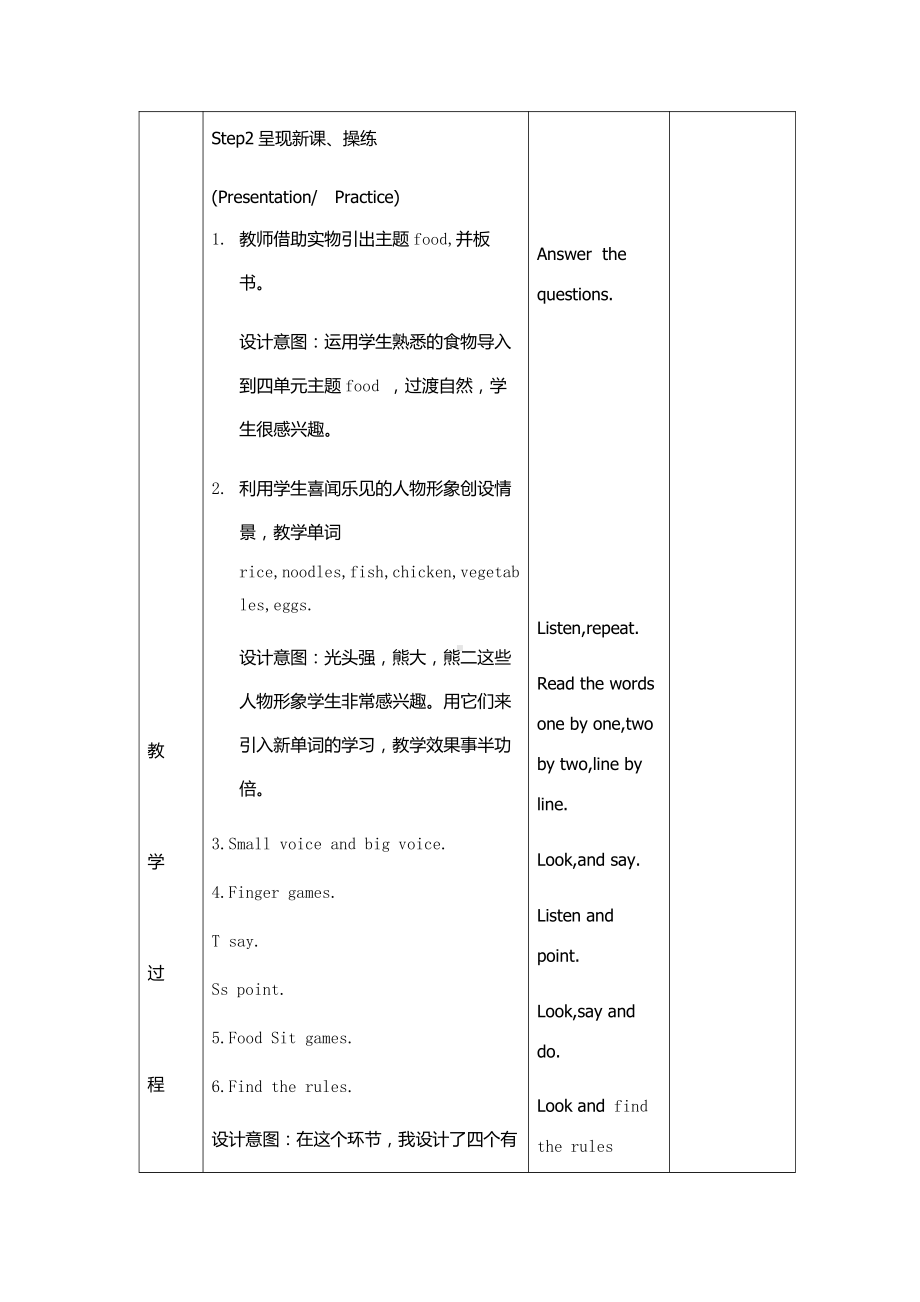 人教版（新起点）一年级下册Unit 4 Food-lesson 1-教案、教学设计-省级优课-(配套课件编号：924d2).docx_第2页