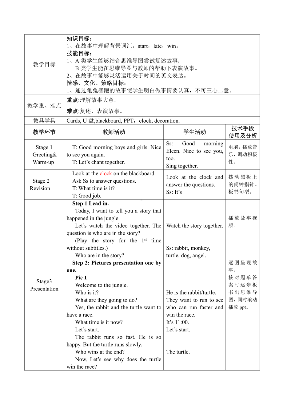 人教版（新起点）二年级下册英语Unit 4 Time-Story Time-教案、教学设计--(配套课件编号：40012).doc_第1页