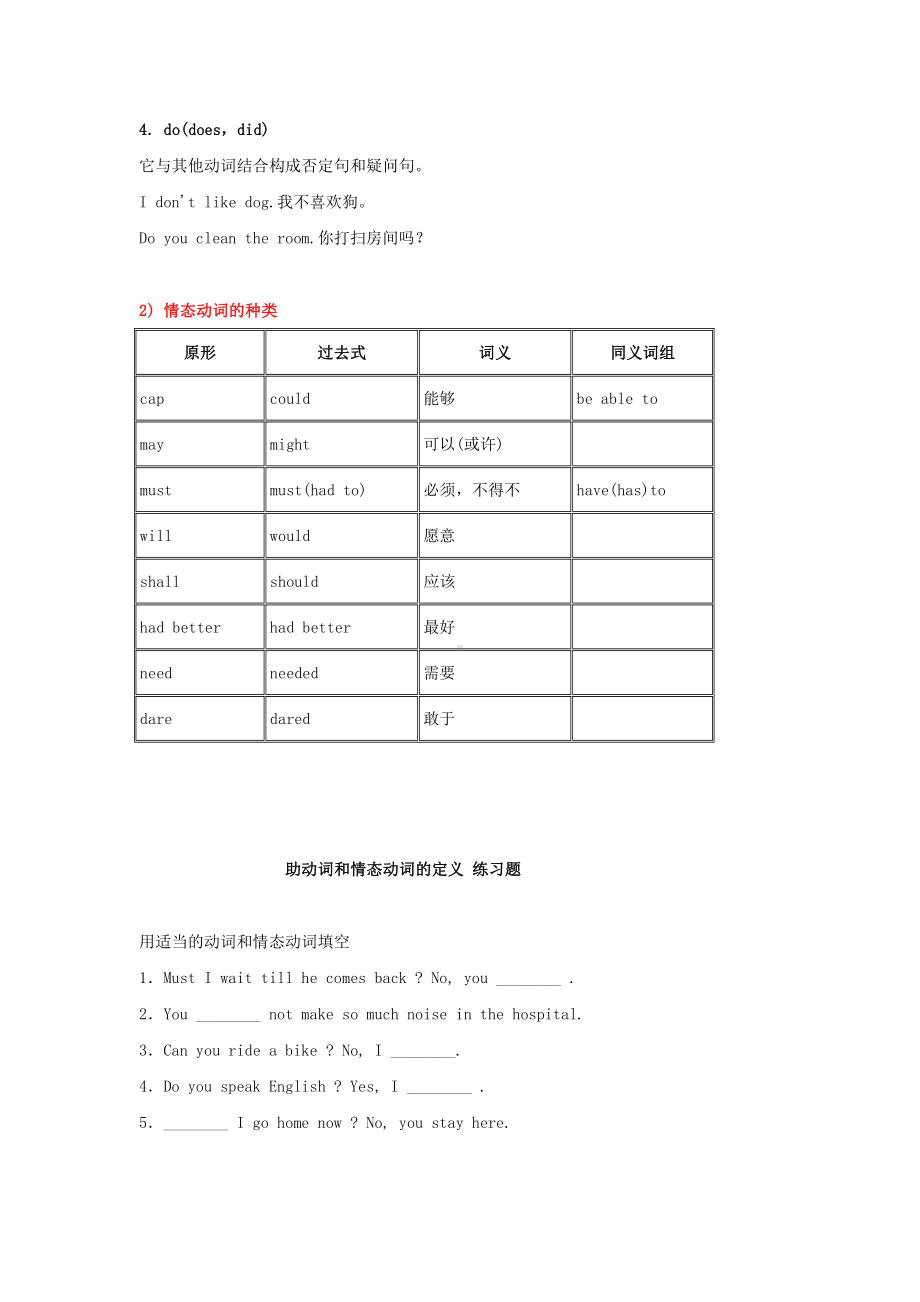 2021年小升初英语语法专项培优突破 第12章：助动词和情态动词（1）助动词和情态动词的定义.docx_第2页