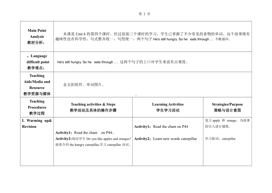 人教版（新起点）一年级下册Unit 4 Food-Review & Rewards-教案、教学设计--(配套课件编号：22cd4).docx_第2页