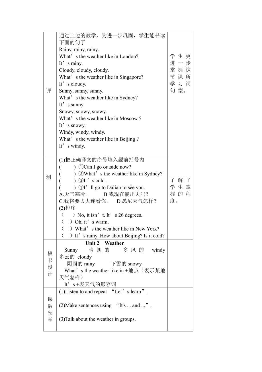 人教版（新起点）二年级下册英语Unit 2 Weather-lesson 2-教案、教学设计--(配套课件编号：d07b0).doc_第2页