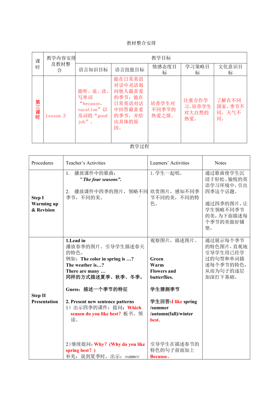 人教版（新起点）二年级下册英语Unit 3 Seasons-lesson 3-教案、教学设计-部级优课-(配套课件编号：1017a).docx_第1页